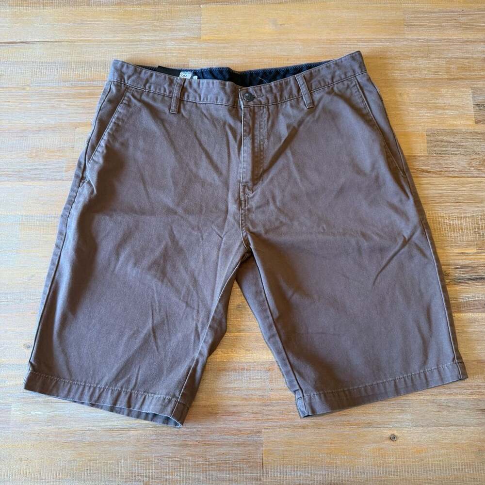 Volcom Corpo Men 34 Chino Shorts Brown Asymmetric Yoke Embroidered Stone Logo